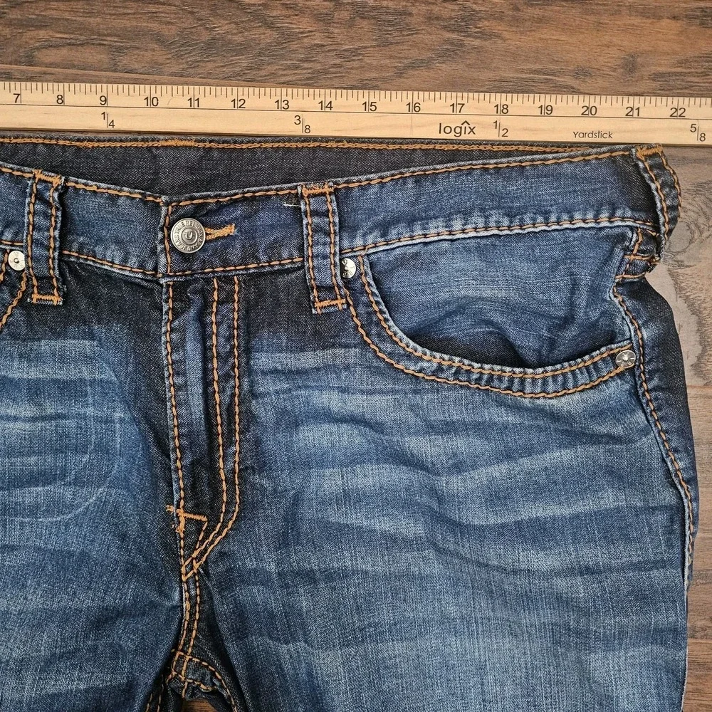 True Religion Men's 42x32 Skinny Big T Thick Stitching Denim Jeans Medium‎ Wash